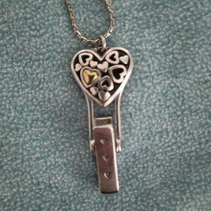 Brighton Floating Heart Badge Clip Necklace (32"-34" adjustable length)